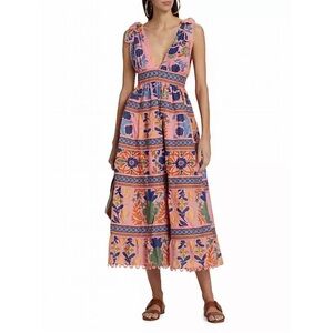 FARM Rio Seashell Tapestry Pink Midi Dress